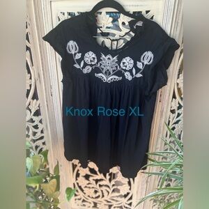 Knox Rose Black Floral Embroidered Blouse